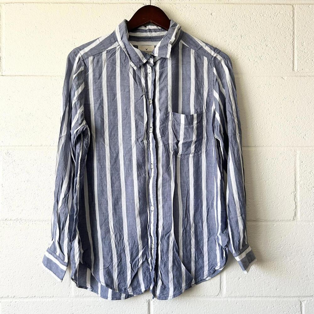 American Eagle Outfitters Striped Long Sleeve Collared Shirt Women's Small